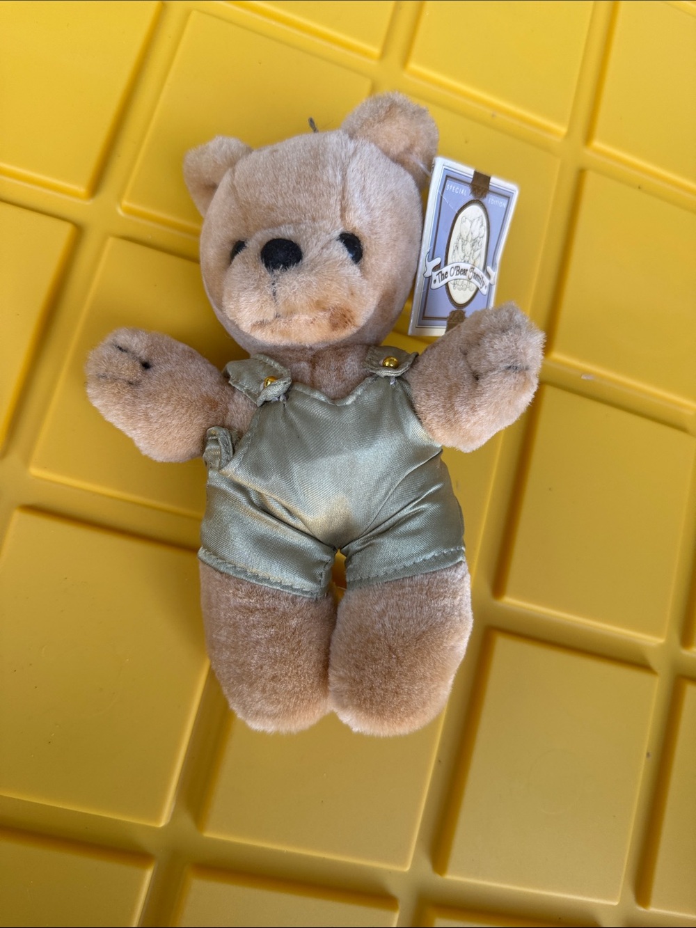 Plush Tan Teddy Bear in Green Overalls - Kids Toys
